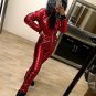 Damen Overall Metallic Red Ski Suit Snow Shiny Glanznylon Anzug Women Winter War