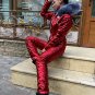 Damen Overall Metallic Red Ski Suit Snow Shiny Glanznylon Anzug Women Winter War