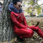 Damen Overall Metallic Red Ski Suit Snow Shiny Glanznylon Anzug Women Winter War