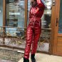 Damen Overall Metallic Red Ski Suit Snow Shiny Glanznylon Anzug Women Winter War