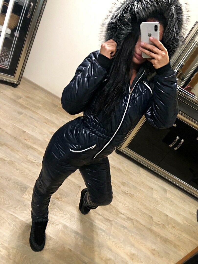 Black Shine Wet Look Ski Suit Snow Snowboard Sports Patent Glossy Shine Outwear