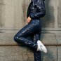 Black Shine Wet Look Ski Suit Snow Snowboard Sports Patent Glossy Shine Outwear
