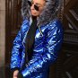 Mens Womens Customized Metallic Blue Winter Ski Suit Overall Jumpsuit Gloss Shin