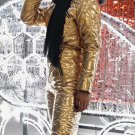 Gold Metallic Silver Ski Suit Winter Outwear Jumpsuit Nylon Shine One Piece Glos