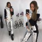 Woman Track Suit Winter Metallic Silver Pink Blue Black Grey Warm Sweat Pants