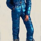Man Woman Metallic Argentum Blue Ski Suit Skisuit Winter Overall One Piece Outwe