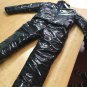 Woman Man Black Nylon Jumpsuit Shiny Wet Vinyl Gloss Ski Suit Sport Snow Overall