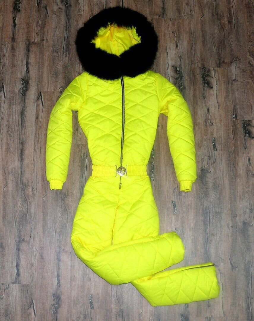 Winter Neon Yellow Outwear Overall Outfit Women Men Female Male Jumpsuit Warm Fu