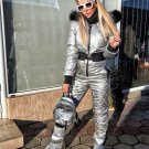 New Metallic Silver Snowsuit Ski Suit Sport Overall Women Men Female Male Nylon