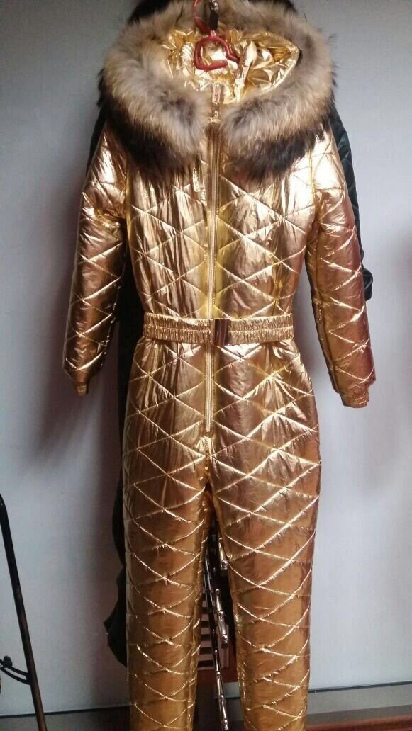 Gold Winter Jumpsuit Ski Suit Damen Overall Womens Shine Nylon Skioverall Skianz