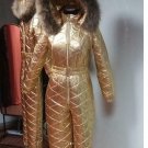 Gold Skianzug Wet Look Female Women Adult Overall Ski Suit Glanz Nylon Shine Fur