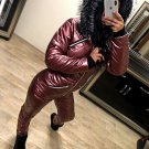 Red Wine Skisuit Snowsuit Ski Anzug Suit Shiny Glanz Nylon Jumpsuit Winter