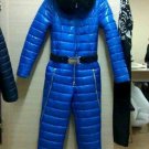 Male Ski Suit Shine Nylon Gloss Overall Snowsuit Winter Blue Man Anzug Waterproo