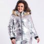 Men Women Active Wear Top Jacket Ski Snow Nylon Shine Glanz Silver Metallic Fur