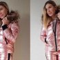 Men Women Active Wear Top Jacket Ski Snow Nylon Shine Glanz Silver Metallic Fur