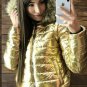 Men Women Active Wear Top Jacket Ski Snow Nylon Shine Glanz Silver Metallic Fur