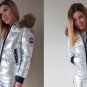 Men Women Active Wear Top Jacket Ski Snow Nylon Shine Glanz Silver Metallic Fur