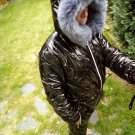 Male Ski Suit Shine Nylon Wet Leather Look Overall Snowsuit Winter Black Sport