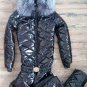 Male Ski Suit Shine Nylon Wet Leather Look Overall Snowsuit Winter Black Sport
