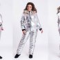 Man Woman Metallic Silver Nylon Winter Track Suit Snow Jacket Trousers Pants Fur