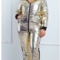 Man Woman Metallic Silver Nylon Winter Track Suit Snow Jacket Trousers Pants Fur
