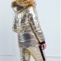 Man Woman Metallic Silver Nylon Winter Track Suit Snow Jacket Trousers Pants Fur