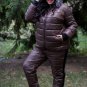 Man Woman Metallic Silver Nylon Winter Track Suit Snow Jacket Trousers Pants Fur