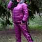 Man Woman Metallic Silver Nylon Winter Track Suit Snow Jacket Trousers Pants Fur