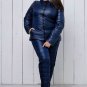 Man Woman Metallic Silver Nylon Winter Track Suit Snow Jacket Trousers Pants Fur