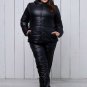 Man Woman Metallic Silver Nylon Winter Track Suit Snow Jacket Trousers Pants Fur