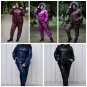 Man Woman Metallic Silver Nylon Winter Track Suit Snow Jacket Trousers Pants Fur