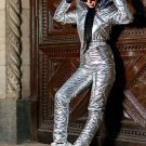 Silver Customized Metallic Mens Womens Winter Ski Suit Overall Anzug Glanz nylon