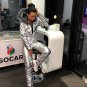 Silver Customized Metallic Mens Womens Winter Ski Suit Overall Anzug Glanz nylon