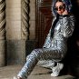 Silver Customized Metallic Mens Womens Winter Ski Suit Overall Anzug Glanz nylon