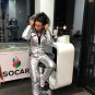 Silver Customized Metallic Mens Womens Winter Ski Suit Overall Anzug Glanz nylon