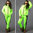2 pcs Man Woman Warm Winter Ski Suit Track Sport Jacket Pants Outwear Neon Nylon