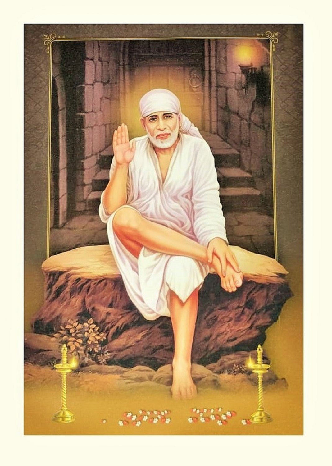 Sai Baba Sparkle Print Wall Sticker Poster Without Frame (20 X 28 Inches)