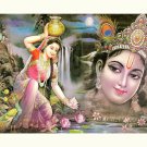 Graceful Painting Of Radha Krishna Sparkle Print Wall Sticker Poster Without Frame (20 X 28 Inches)