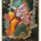 Vintage Zari Art Work Radha Krishna On Swing Poster Without Frame (25 X 36 Inches)