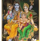 Vintage Golden Zari Art Work Phot Of Shiv Parivar Wall Poster Without Frame (25 X 36 Inches)