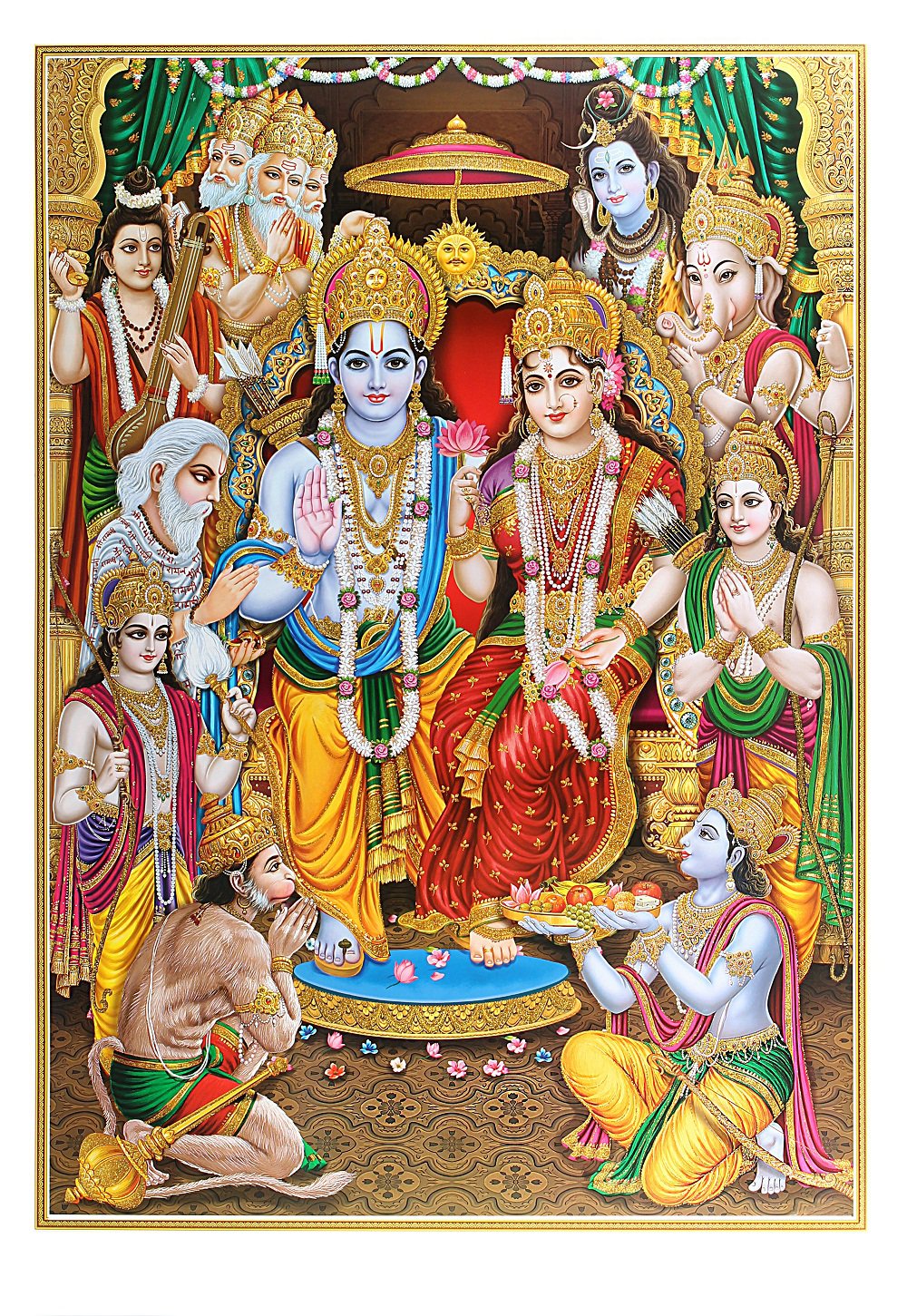 Indian God Golden Zari Art Work Photo Of Ram Darbar Poster Without ...