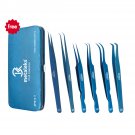 6PCS Complete Blue Titanium Coated Volume Tweezers