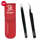 Black Matt Powder Coated Tweezers, FREE Red Metallic Magnetic Double Tweezers Pouch