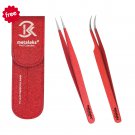 Red Metallic Powder Coated Tweezers With Red Magnetic Double Tweezers Pouch