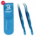Blue Titanium Coated Tweezers  with Blue Metallic Double Tweezer Magnetic Pouch