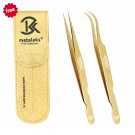 Golden Titanium Coated Tweezers with Golden Double Tweezer Magnetic Pouch