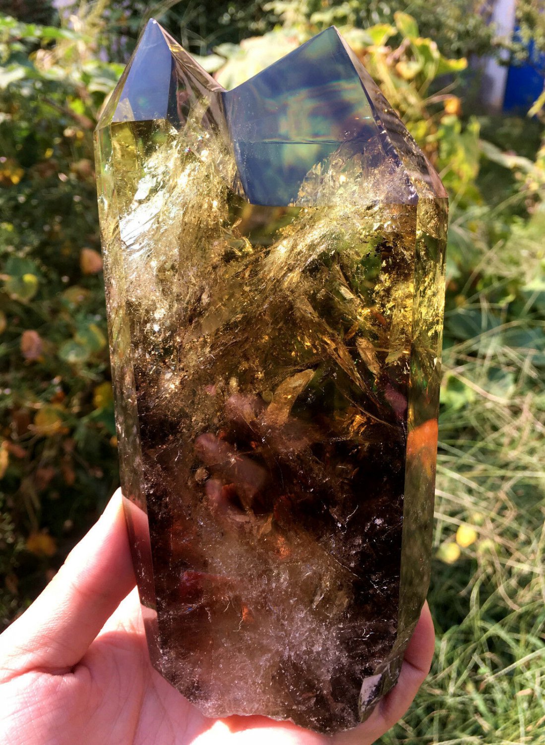 TOP!! Large Natural transparent double-headed citrine crystal quartz tower 1067g