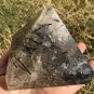 989g Large Natural beautiful tourmaline Quartz Crystal Pyramid Healing #ZH35
