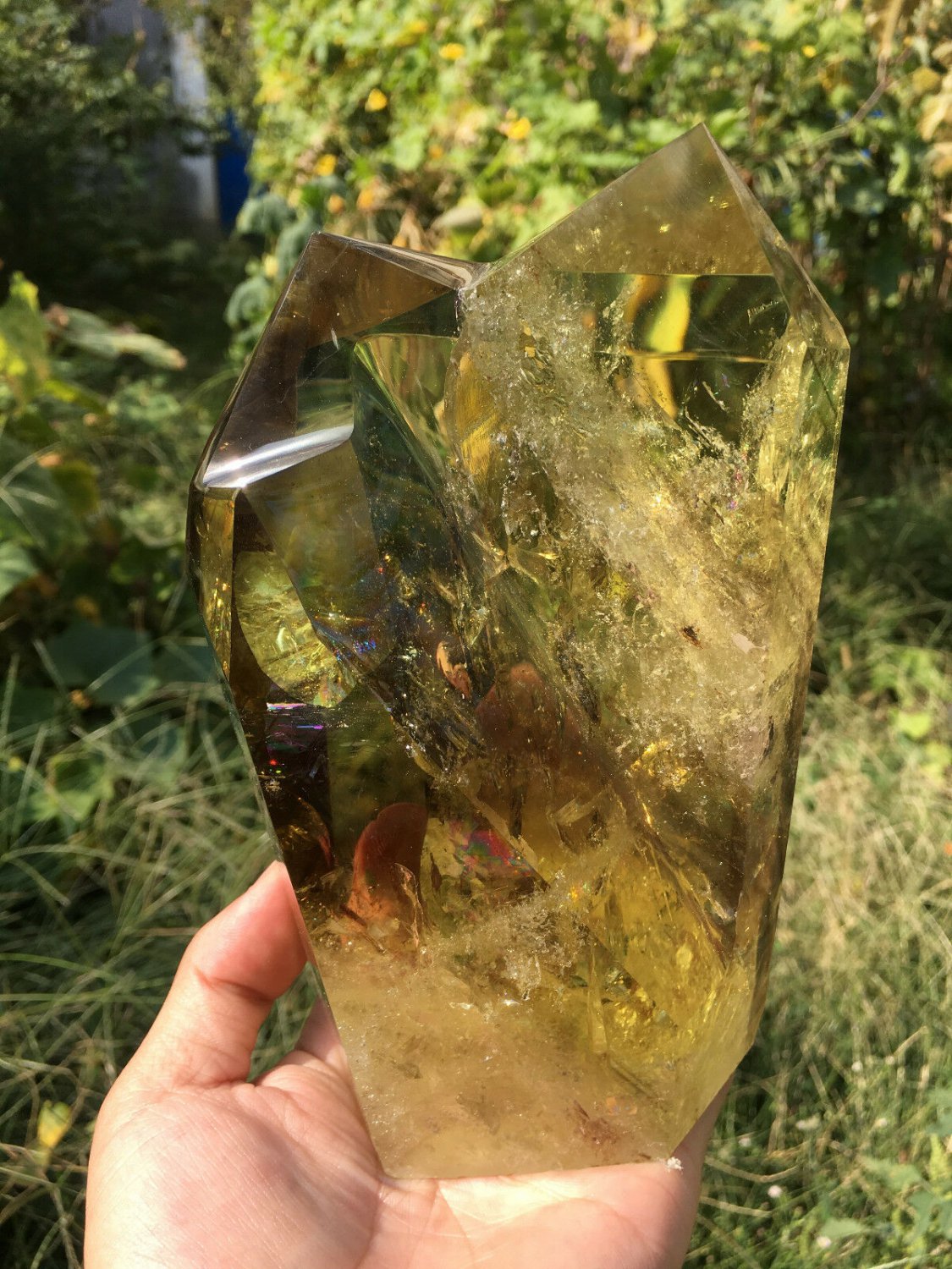 TOP!! Large Natural transparent double-headed citrine crystal quartz tower 1038g