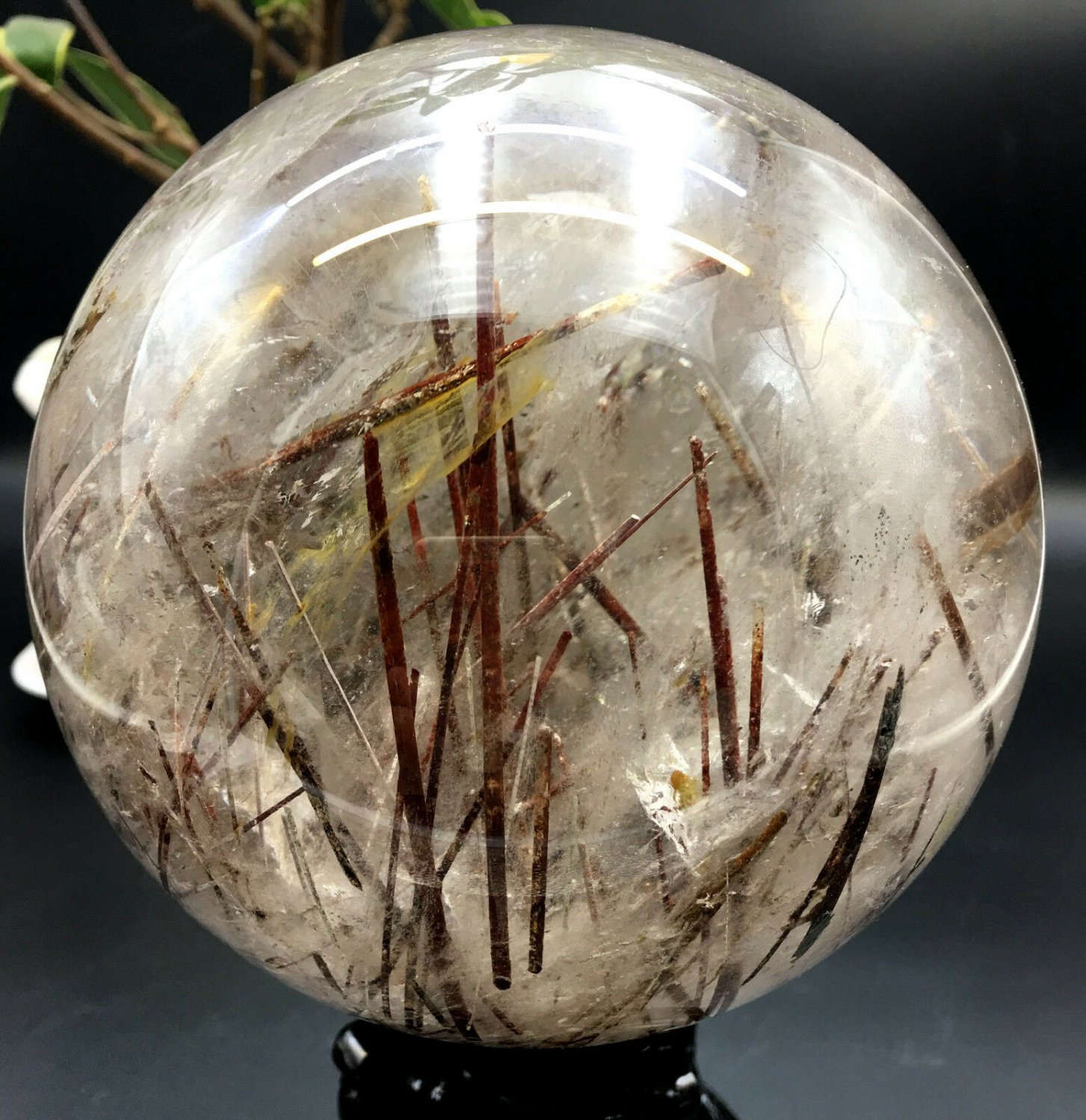 Large Rare Transparent brown Tourmaline Rutilated Crystal Quartz Ball/sphere